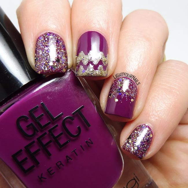 Festive purple glittery nails