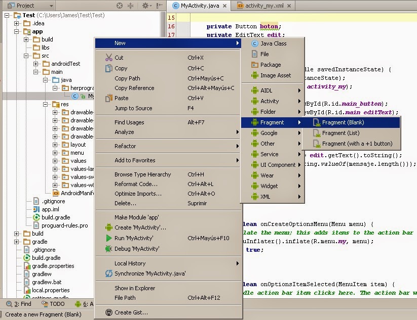 New Fragment en Android Studio