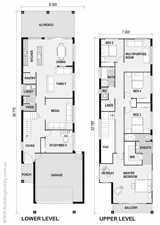 Desain denah rumah minimalis dengan lebar 5 meter