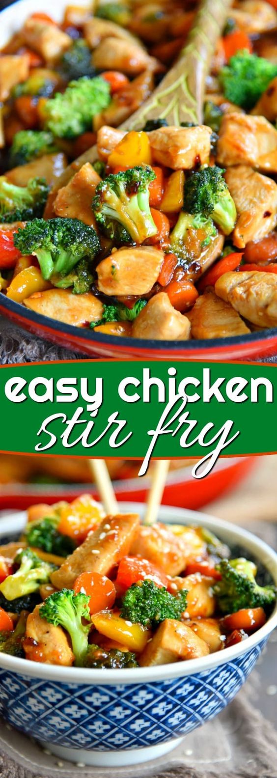 This easy Chicken Stir Fry recipe is loaded with fresh veggies and the most delicious sauce made with honey, soy sauce, and toasted sesame oil! This healthy recipe takes 20 minutes to make and will wow your family with it's amazing flavor! // Mom On Timeout #dinner #entree #maindish #chicken #veggies #vegetables #stirfry #easy #quick #recipe #recipes #momontimeout #ad