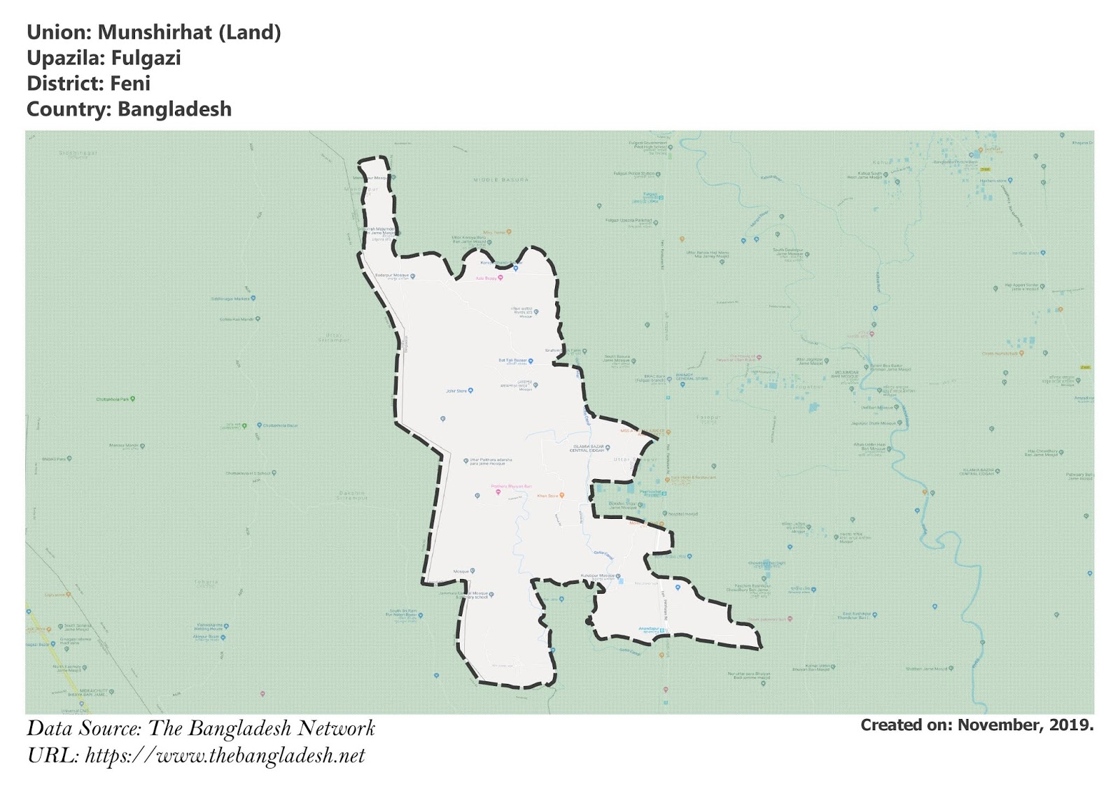 Map of Munshirhat of Fulgazi Upazila Map of Munshirhat of Feni, Bangladesh.