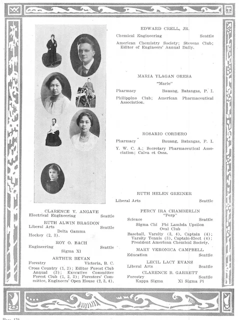 Maria Orosa, second from top, after earning a BS Pharmacy degree at the University of Washington.  Image source:  University of Washington Digital Library.