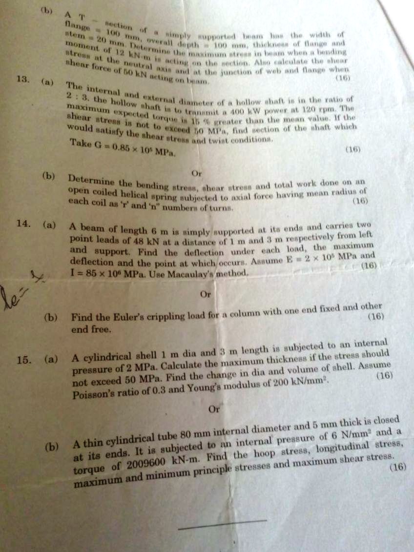 ME 2254 Strength of Materials May June 2014 Question Paper University