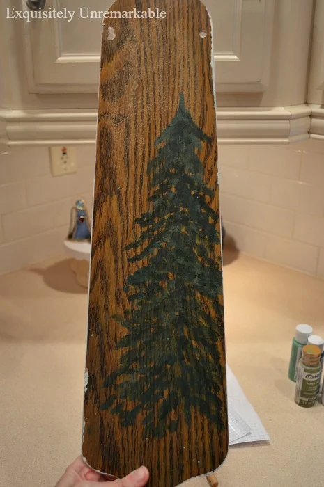 Painted Christmas Tree on ceiling fan blade