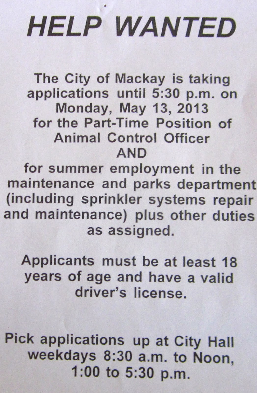 Mackay, Idaho 83251 City of Mackay Parttime Employment Opportunities