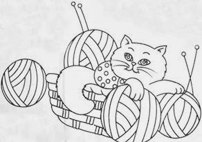 desenho de gato brincando com novelos de lã