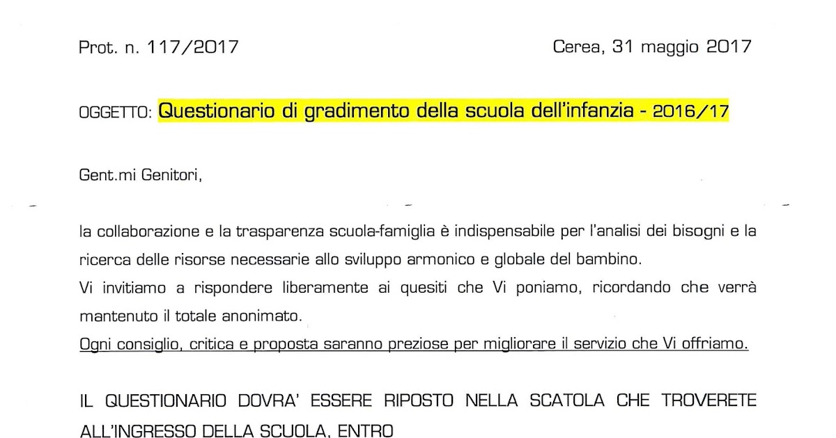 scuola dell'infanzia A. Grigolli Bresciani a.s. 2016/17 questionario