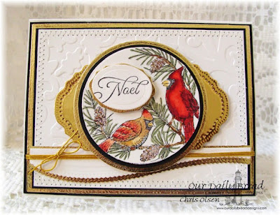 Our Daily Bread Designs, Cardinal Ornament, Circle Ornament die, Matting Circles DieLeafy Edged Border die, Elegant Ovals, Vintage Labels, Created by Chris Olsen