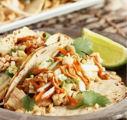 Thai Chicken Tacos with Spicy Peanut Sauce Thai Chicken Tacos with Spicy Peanut Sauce