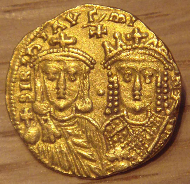 Constantino VI e sua mãe Irene. Moeda de ouro, anos 780-790.