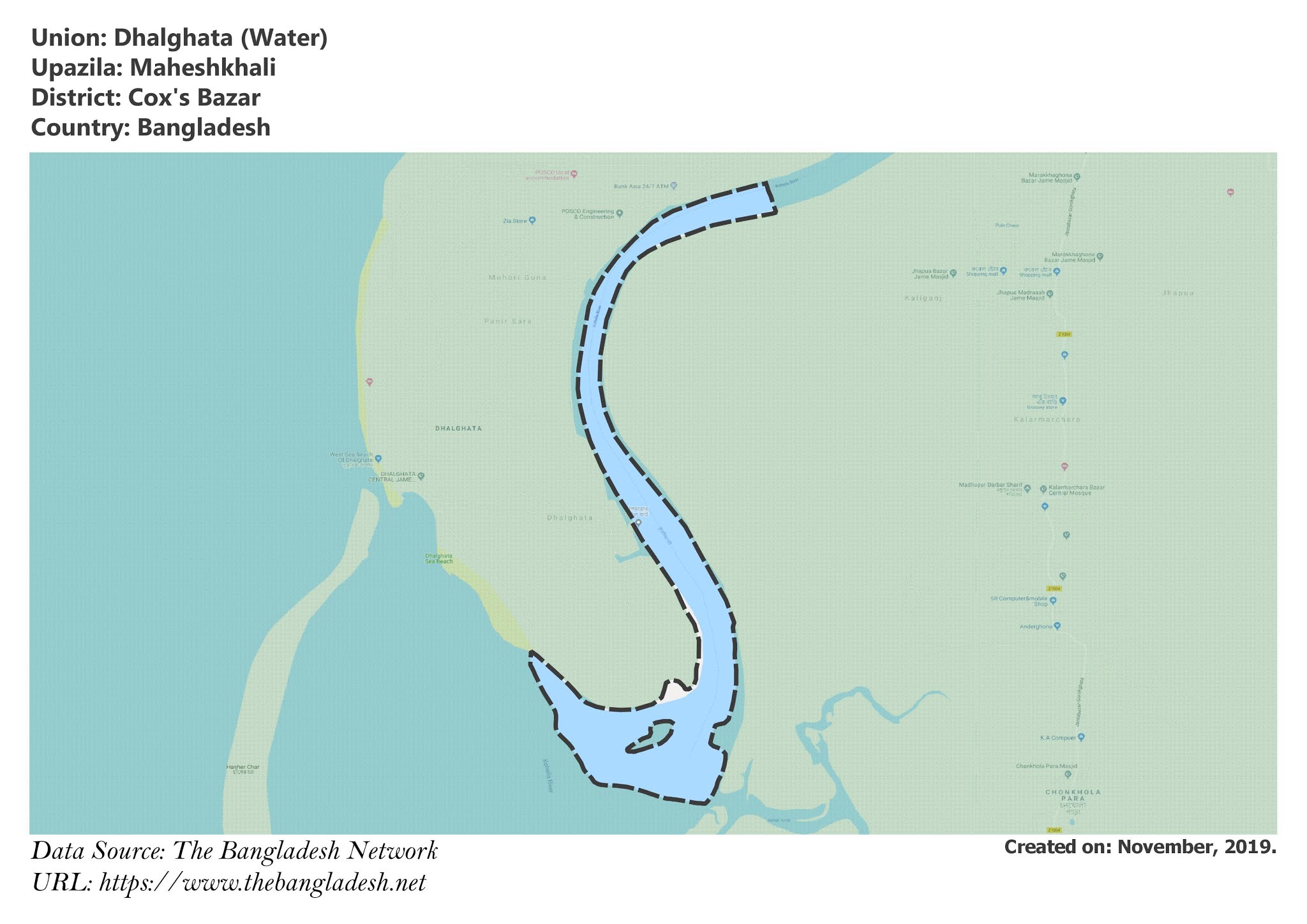 Map of Dhalghata of Cox's Bazar, Bangladesh.