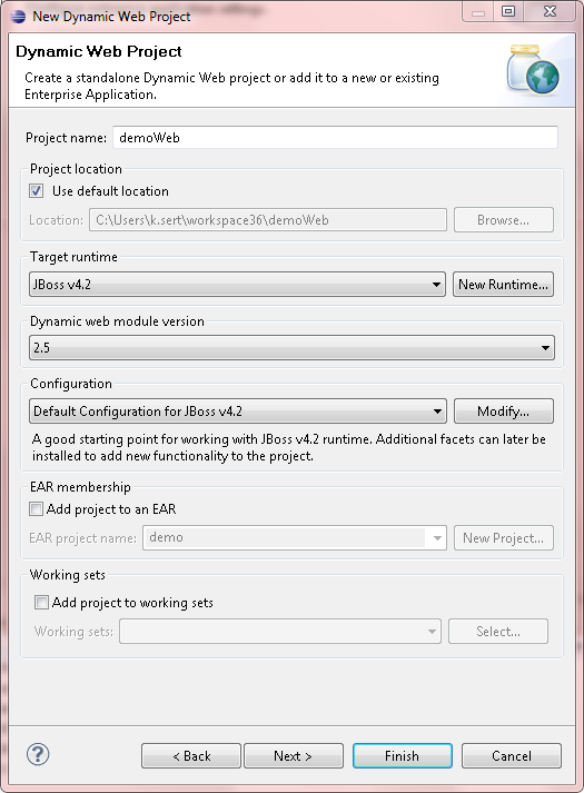 Creating a JEE project in eclipse with JBoss