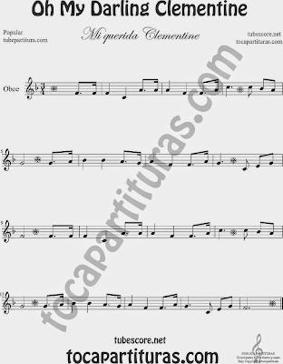 Oh My Darling Clementine Popular Sheet Music for Oboe Music Scores 