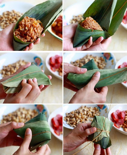 how to wrap zongzi bamboo leaves step by step