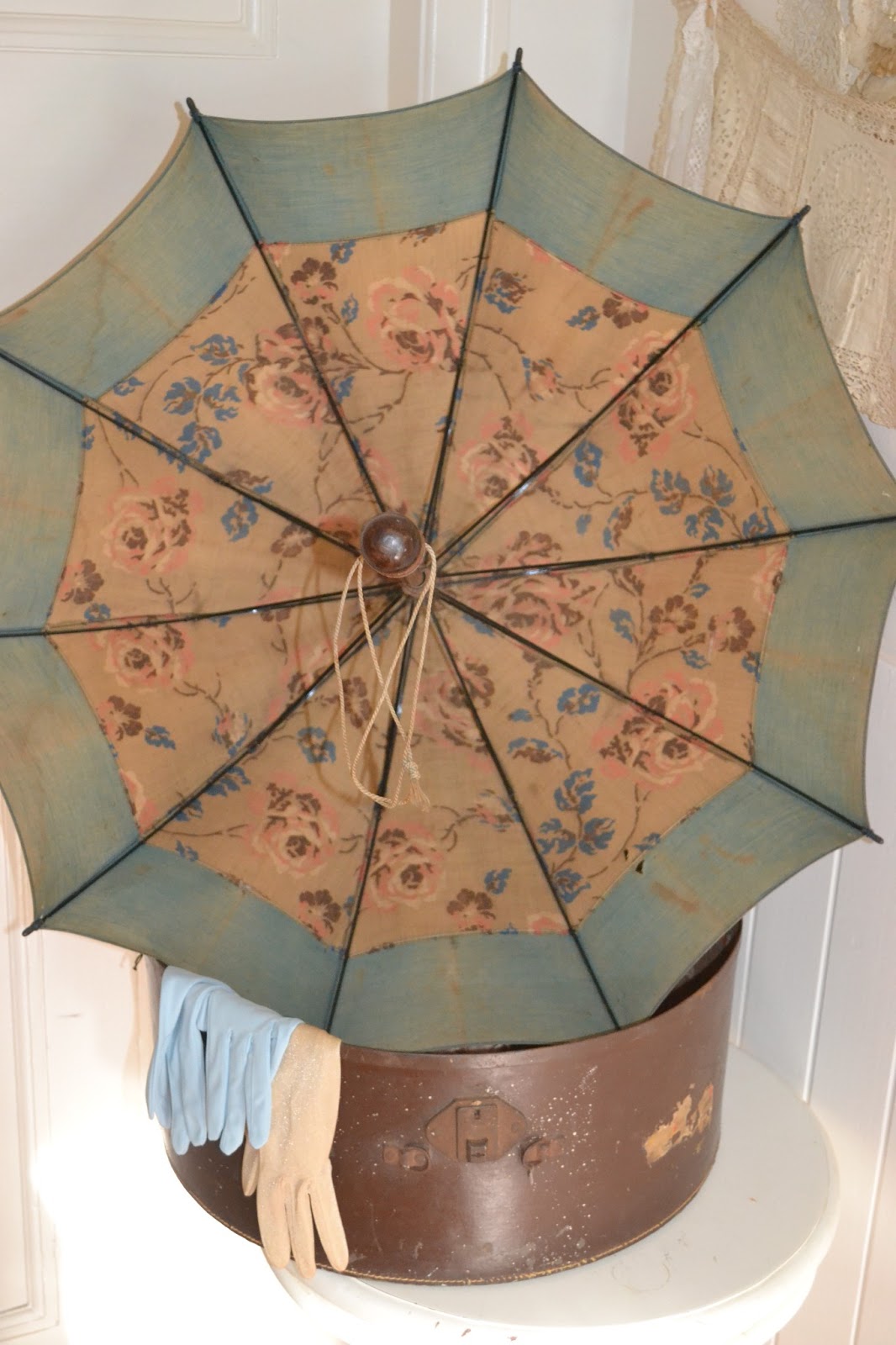 French Blue and Peachy Pink Victorian Parasol