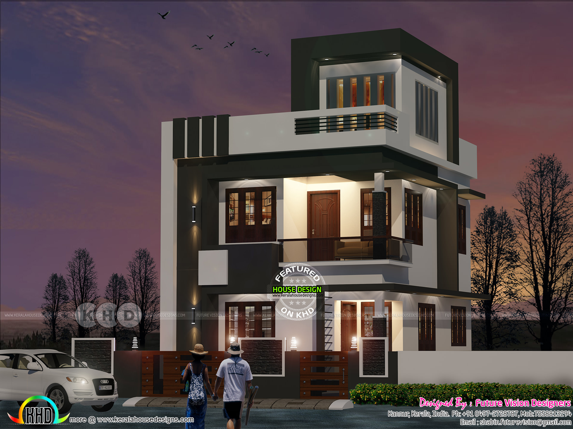 Contemporary style 2 storied house at Kannur in 2 5 cent 