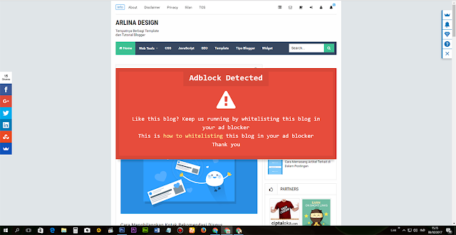  akan menyebarkan tutorial cara memperlihatkan notifikasi adblocker adsense ketika pengguna mengakse Notifikasi Adblocker Adsense Ala Kompi Ajaib
