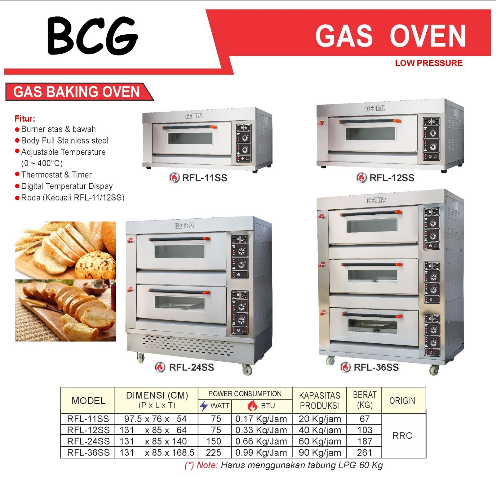 BERKAT CITRA GEMILANG GAS OVEN , BAKING OVEN GAS, OVEN BAKERY,