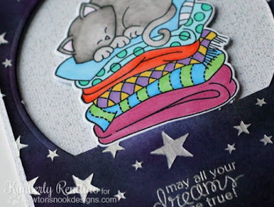 Newton's Naptime card by Kimberly Rendino for Newton's Nook Designs | double partial die cutting | embossing paste