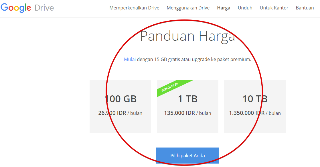 Rincian Harga google drive Rincian Harga google drive