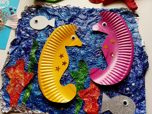 ocean - syrenka z rolki po papierze toaletowym - koniki morskie z papierowych talerzyków - summer children crafts - diy - prace plastyczne - wakacje z dzieckiem - kreatywnie z dzieckiem