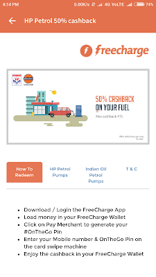 You can get free cashback of 50% from filling petrol from HP and Indian oil from FreeCharge, coupon added