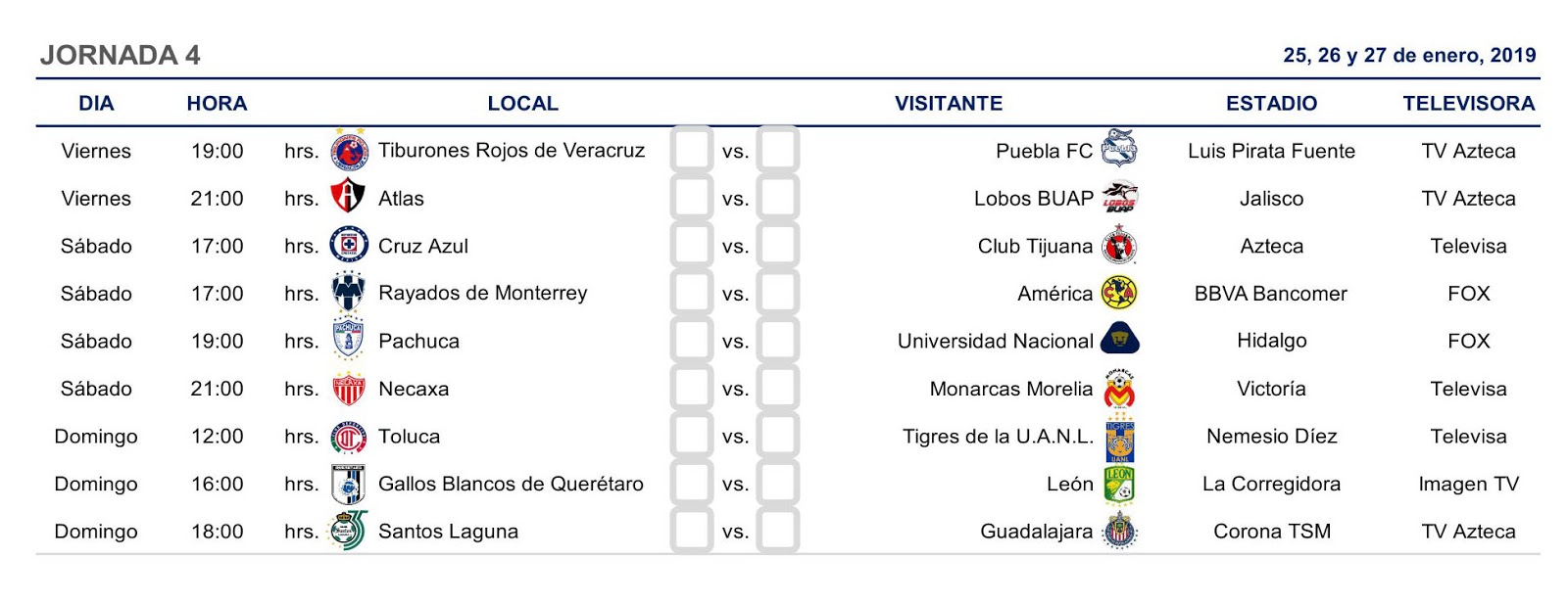 Quiniela Rioverde TORNEO CLAUSURA 2019 LIGA MX