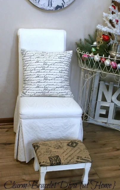 Parson chair thankful script pillow vintage Christmas decorations