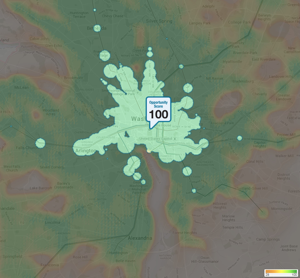 Mapping jobs 30 minutes from home without a car