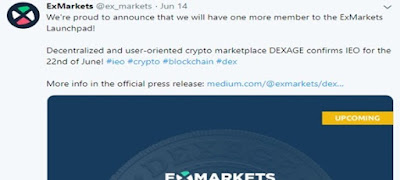 La IEO de Dexage en ExMarkets tendrá lugar del 22 de junio al 8 de julio de 2019 IEO Dexage en ExMarkets