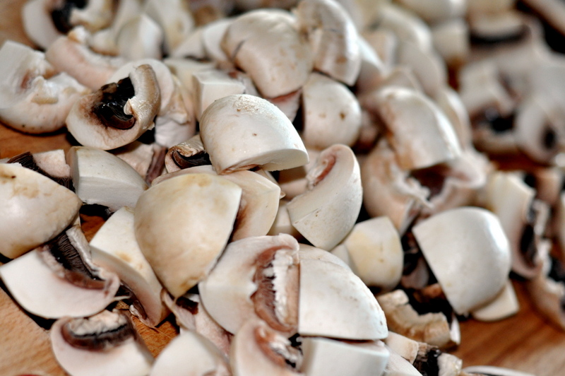 Trimmed and Quartered White Mushrooms - Photo by Michelle Judd of Taste As You Go