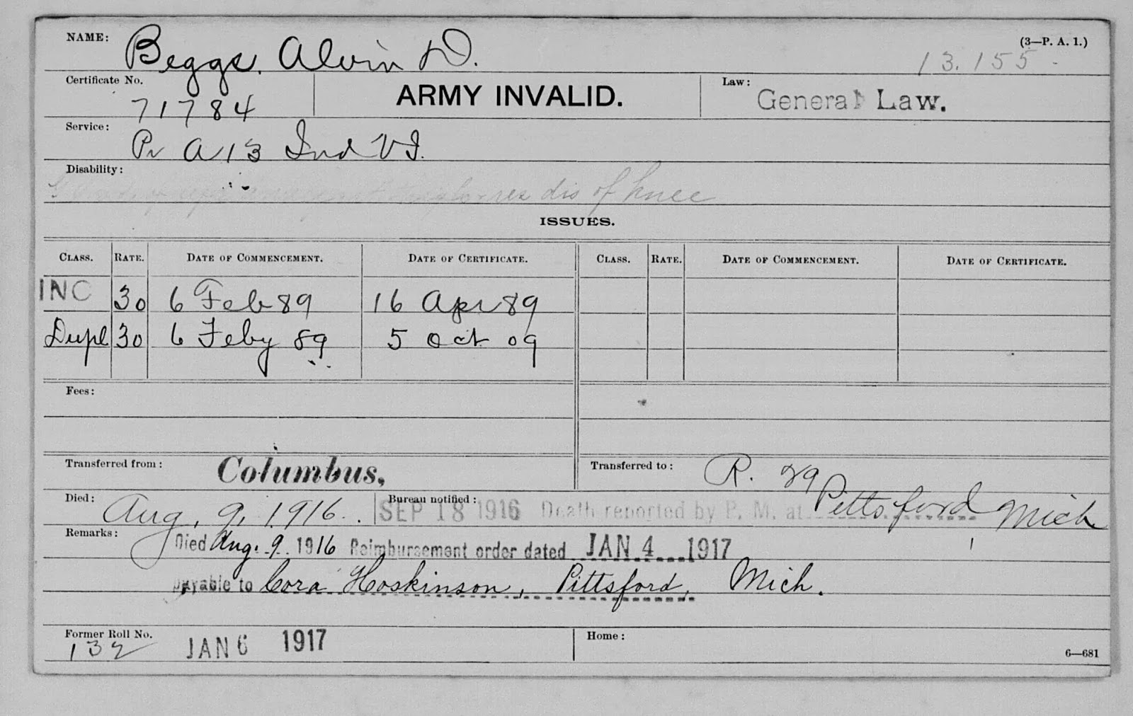 Williams County, Ohio Genealogy Alvin David Beggs Civil War Soldier