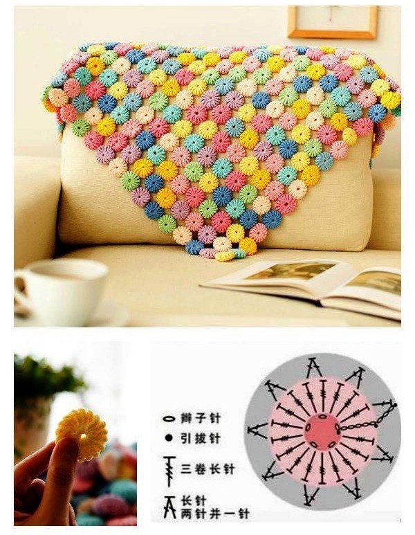 Ergahandmade Crochet Macaron Blanket with YoYo Puff + Diagrams + Video