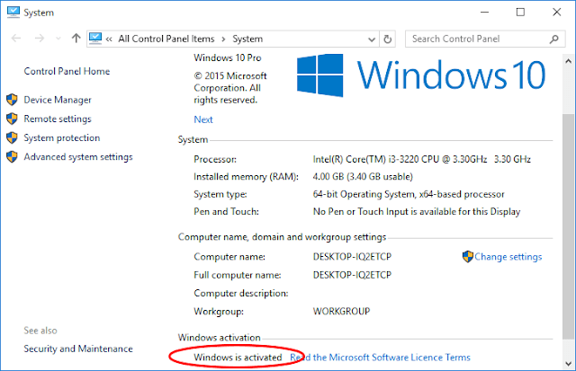 Windows 10 Pro Activation Message
