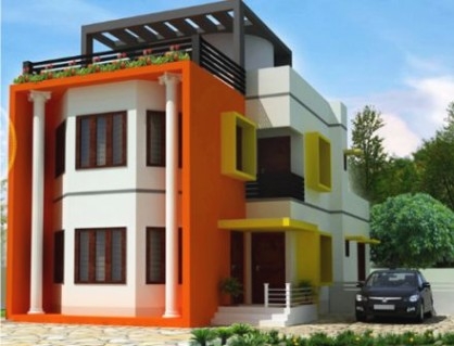 Warna Cat Orange Rumah Minimalis Tampak Depan