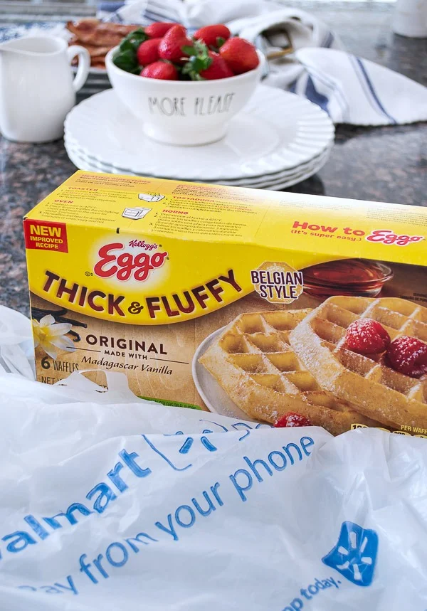 Eggo Thick & Fluffy Waffles from Walmart are the base of this yummy dinner!