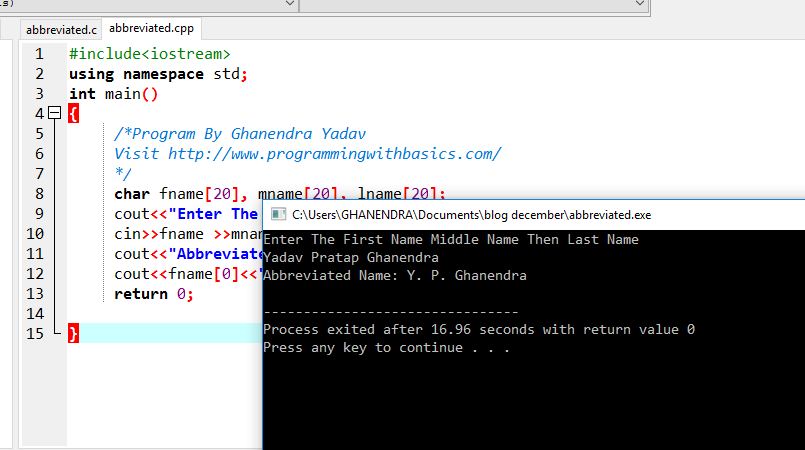 C++ Program to Convert a person's name in Abbreviated