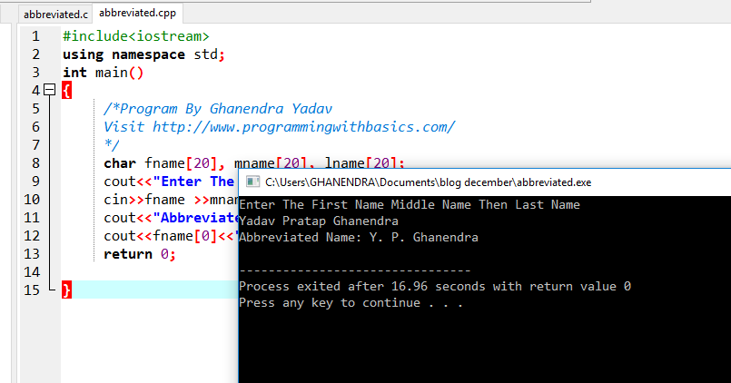 C++ Program to Convert a person's name in Abbreviated