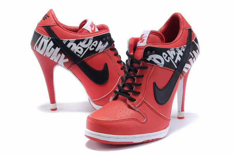 2012 Womens nike dunk sb low heels rose red black white for ladies ...