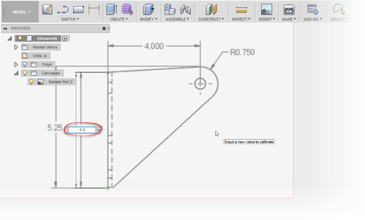Calibrating the image using a known edge.
