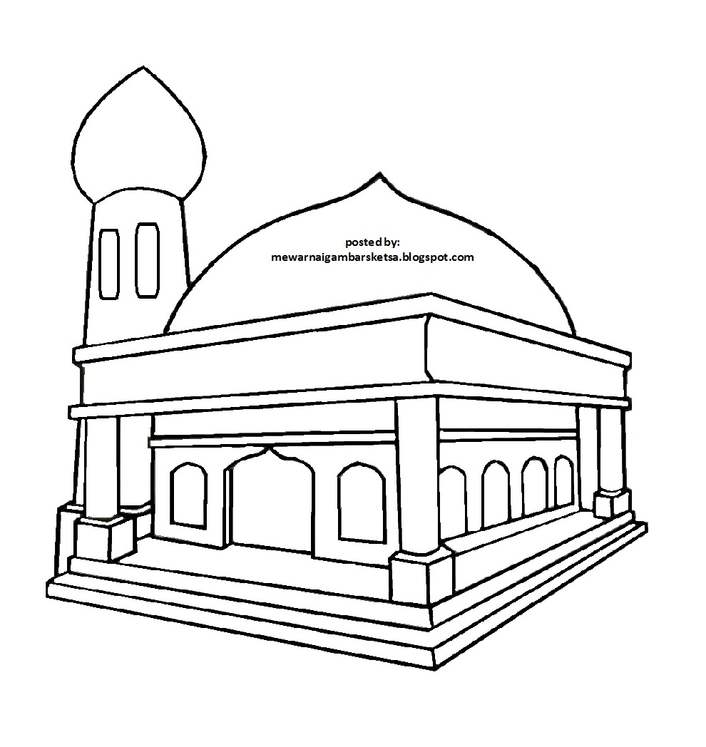 Mewarnai Gambar Sketsa Masjid 16