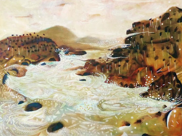 Pintura de Raul Recio: Paisaje con río y montañas, 2020