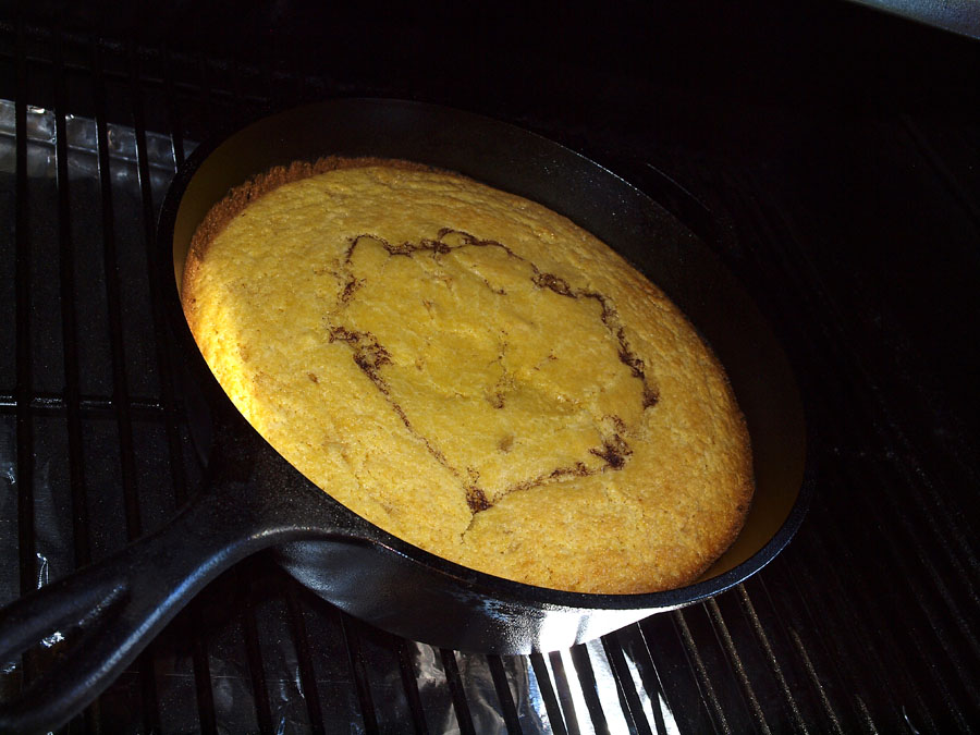 Pellet Smoker Cooking Peaches and Cornbread Dessert