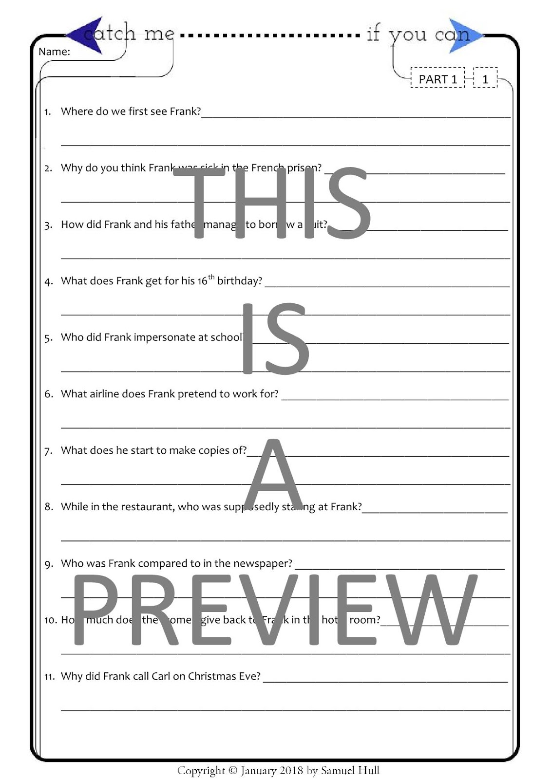 Catch Me If You Can (2002) Movie Comprehension Questions Answer Key