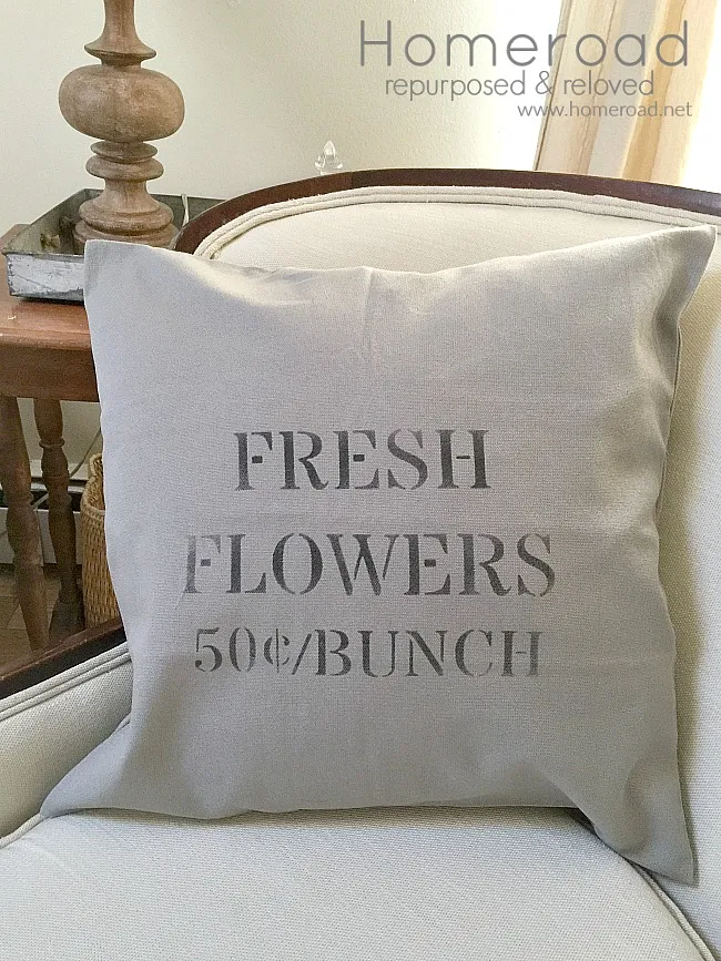 vintage sign stencil fresh flowers pillow cover