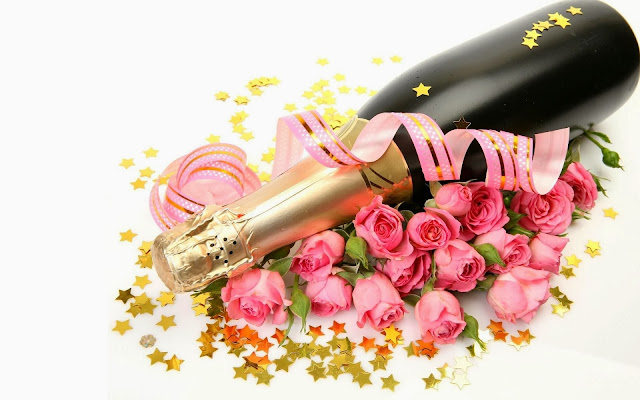 Rosas Rosadas Botella de Champagne para San Valentín
