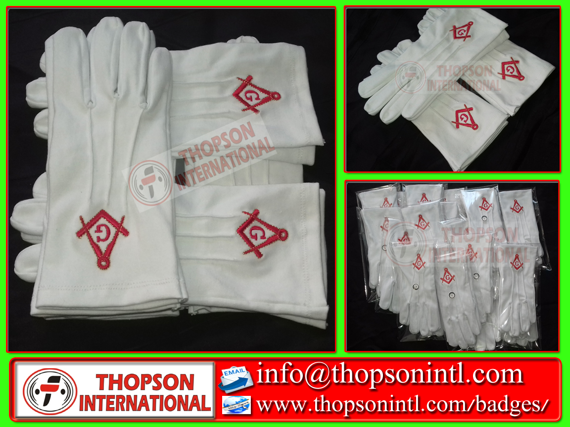 Thopson International Masonic regalia Master Mason white cotton gloves