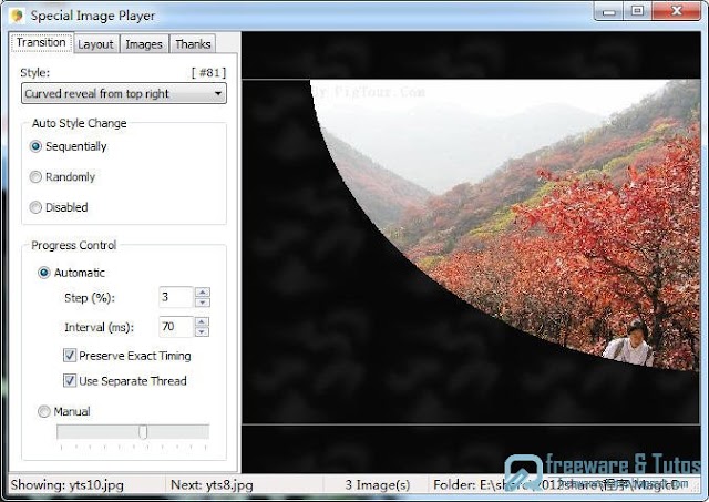 Special Image Player : un logiciel gratuit pour créer des diaporamas avec 172 effets de transition