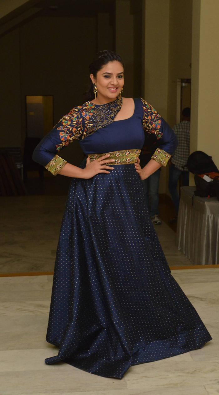 sreemukhi long frocks