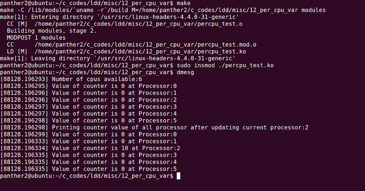 Linux driver example for Per CPU Variable